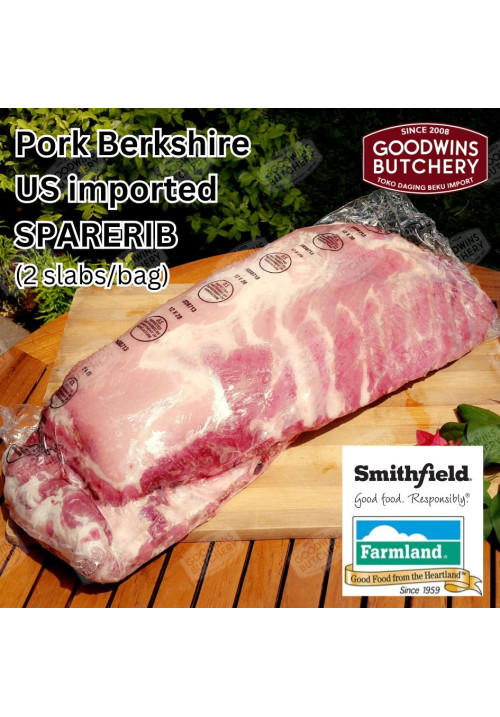 Pork baikut iga import SPARERIB spare rib US Berkshire Smithfield / Farmland frozen +/- 5kg 2slabs/bag, 40x20x4cm/slab (price/kg)